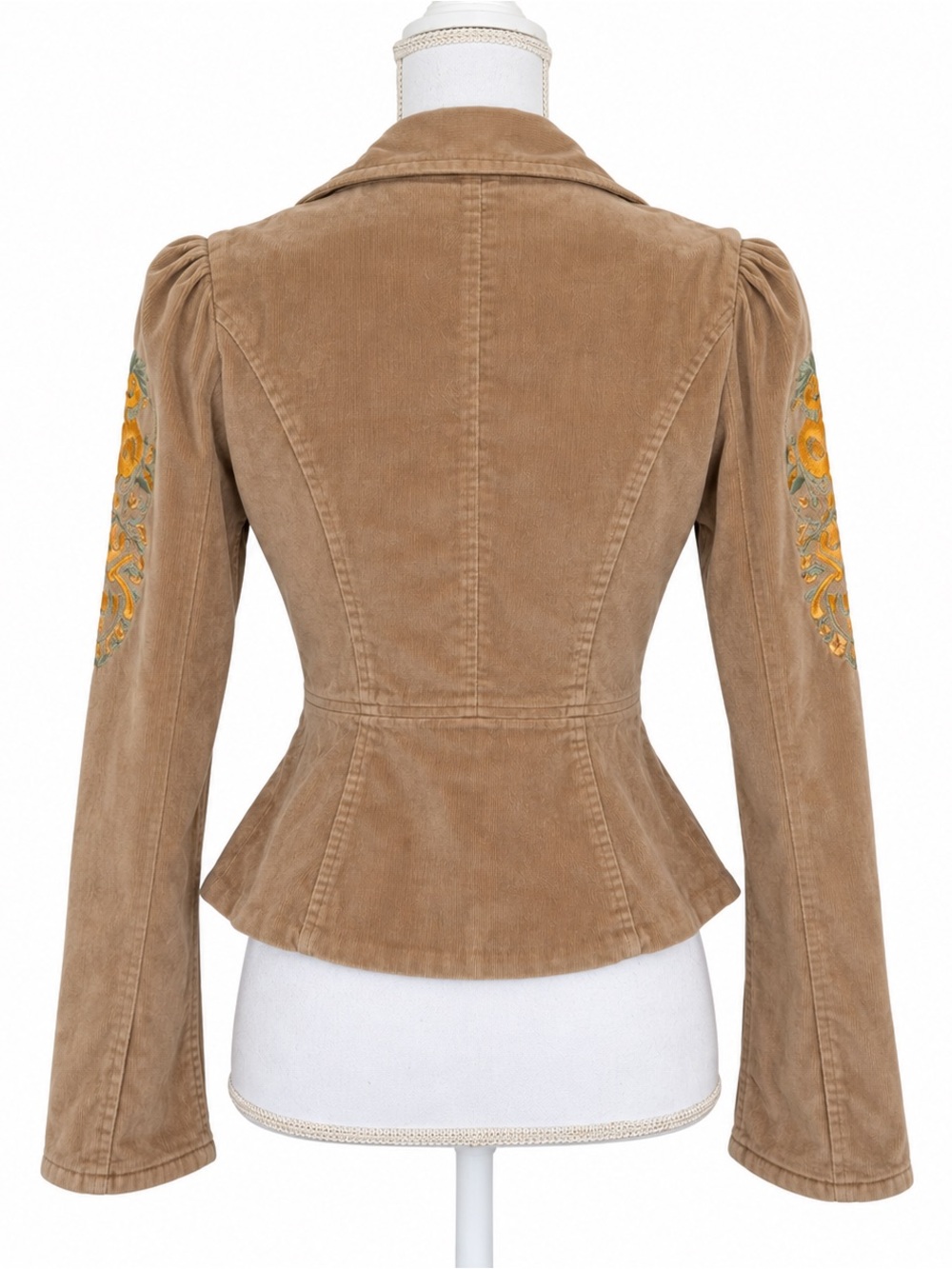 Y2K True Meaning Tan Corduroy Blazer with Yellow Floral Embroidery XS Vintage - Picture 4 of 10